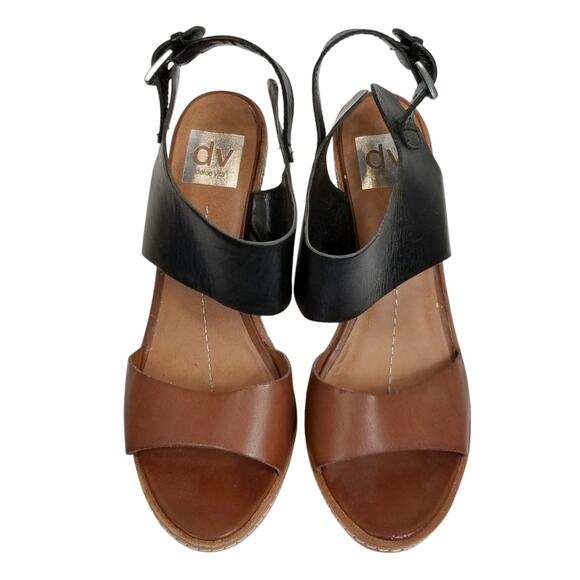 dv Dolce Vita Cork Wedge Heel Sandals Brown Black Leather Size 8.5 - Picture 3 of 9